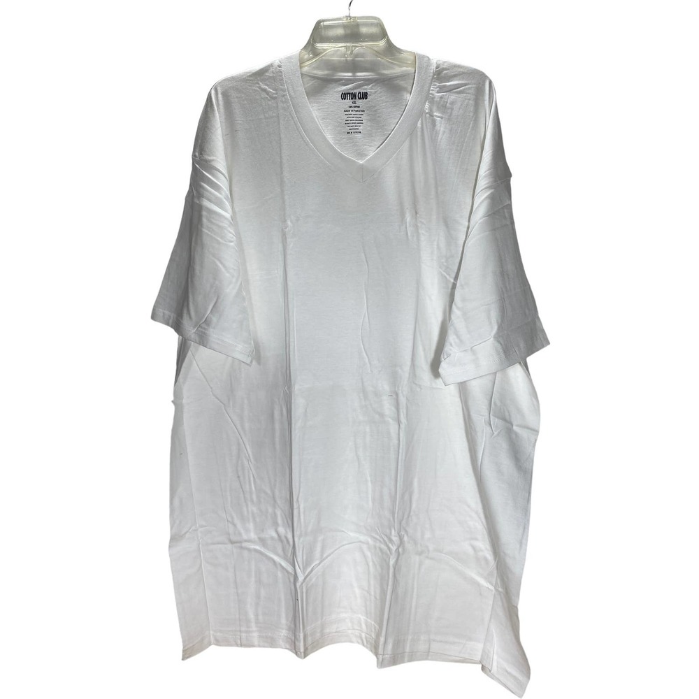 Cotton Club Extra Long White Tees Mens 4XL V Neck 100% Cotton T-Shirts New X 2